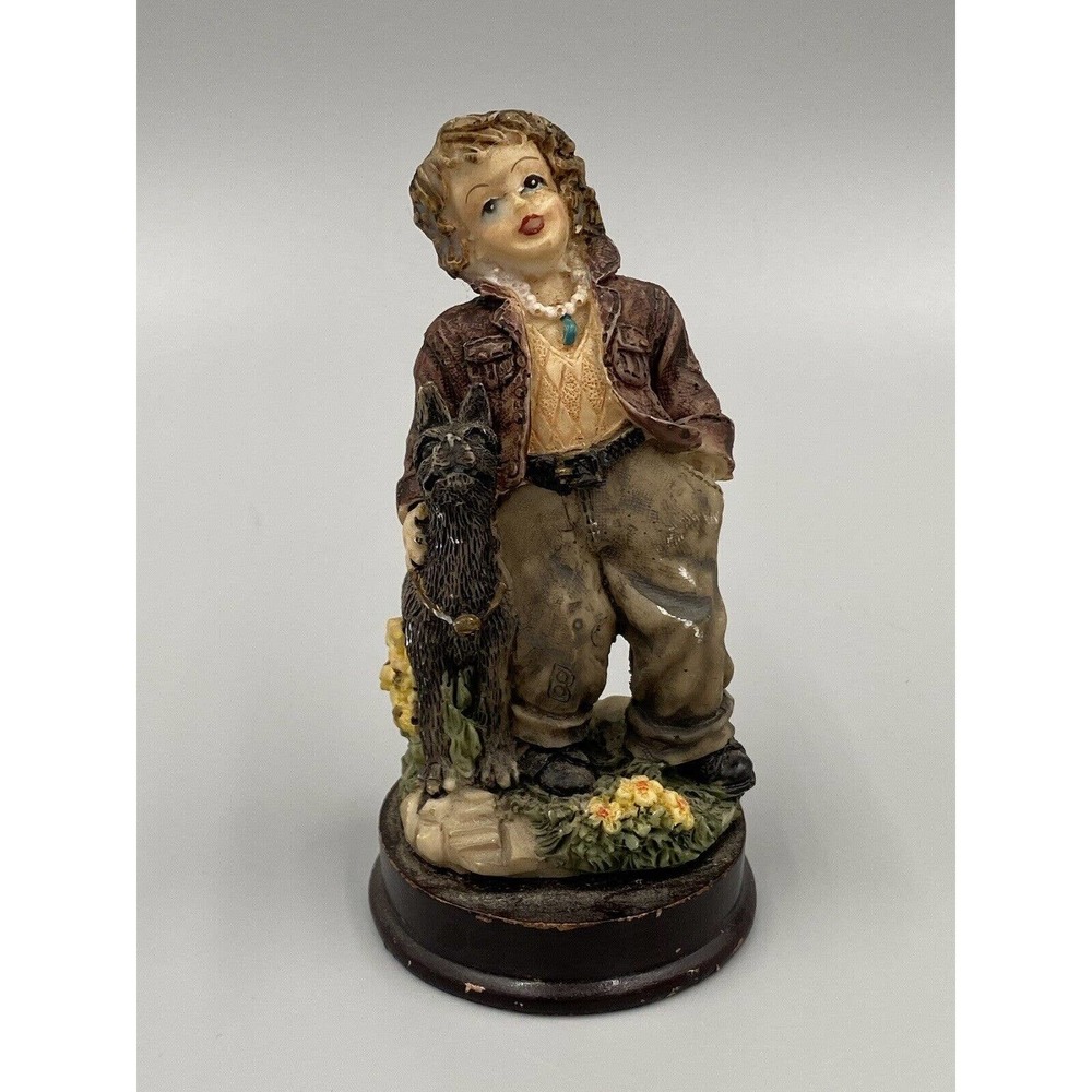 4 Inch Women Standing W/ Black Dog Hand In Pocket Resin Figure Statue